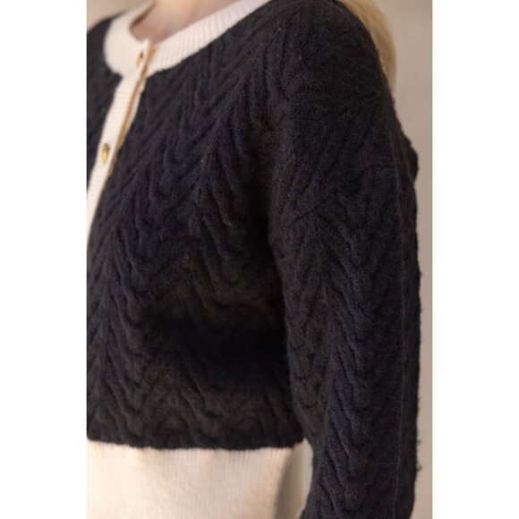 Navy Blue and White Button Cardigan - Picture 4 of 4